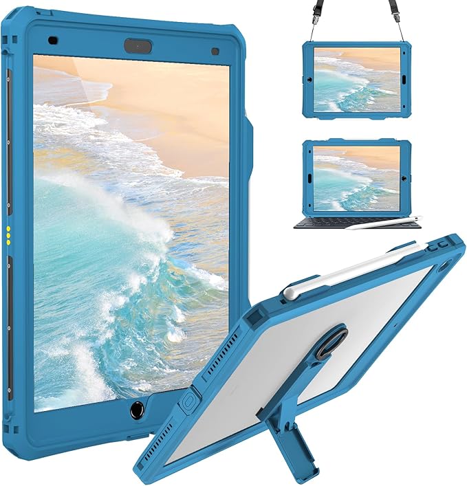ShellBox Case iPad 10.2 9th /8th/7th Generation Waterproof Case, Full-Body Heavy Duty Shockproof Protective Cover Built-in Screen Protector with Shoulder Strap for iPad 10.2 2024-2019