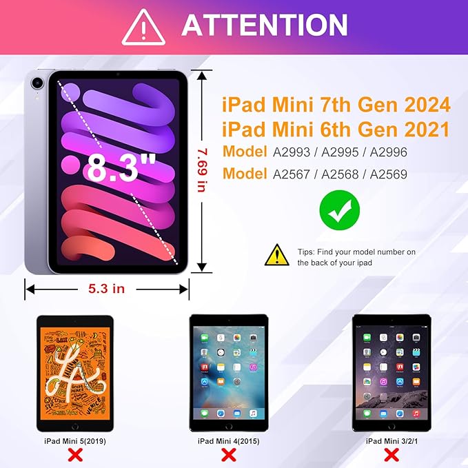 DTTO for iPad mini 7th (A17 Pro) 2024/iPad Mini 6th Generation Case 2021 8.3 Inch, Premium Leather Business Folio Stand Cover for Mini 7/6 with Pencil Holder-Multiple Viewing Angles, Purple