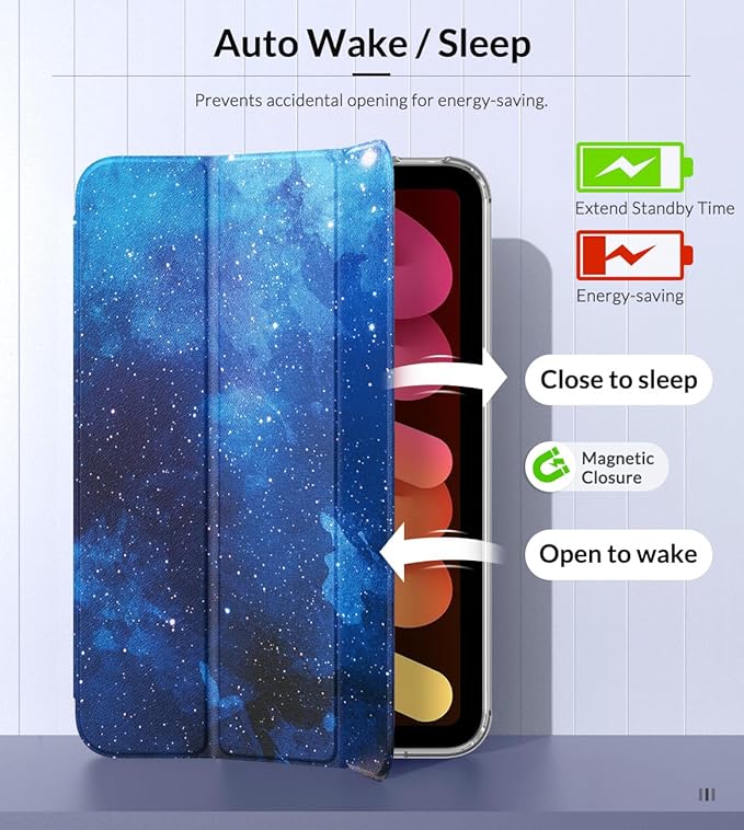 MoKo Case Fit New iPad mini 7 (A17 Pro) 2024, iPad mini 6th Generation Case 2021 (8.3-inch), iPad mini 6 Case, Soft TPU Translucent Frosted Back Cover Case for iPad mini 7th, Blue Starry Sky