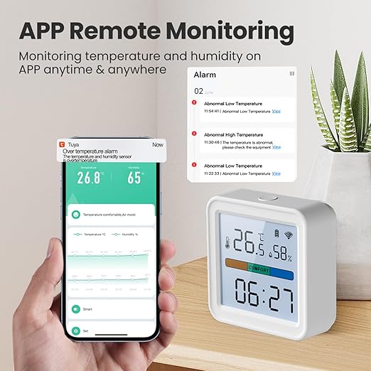 WiFi Thermometer Hygrometer: Smart Temperature Humidity Sensor with App Control, Notification Alerts, Calibration, Backlit, Air Comfort Indicator, Room Temperature Monitor Compatible with Alexa