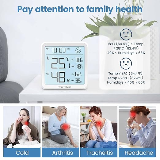 2Pack Indoor Hygrometer Thermometer, Bluetooth WiFi Humidity Temperature Gauge with Large LCD Display, Notification Alert with Max Min Records, Data Storage Export for Room Greenhouse