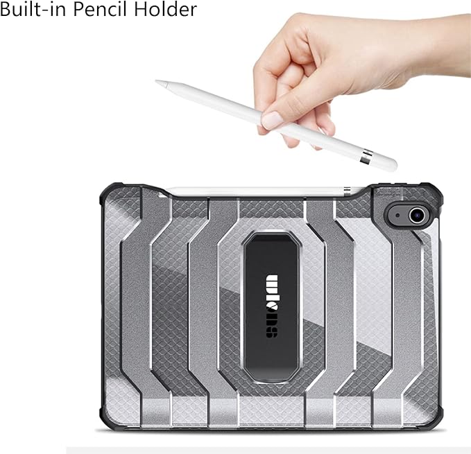 Case for iPad Pro 12.9 inch 6th/5th/4th/3rd Generation (2022/2021/2020/2018) with Pencil Holder/Kickstand Crystal Clear Hard PC Back Shockproof Heavy Duty Protective Rugged Stand Cover, Blue