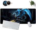 Large Mouse Pad, 31.5 x 11.8in Extended Gaming Mouse Pad with Stitched Edges, XXL Mousepad Protector Non Slip Rubber Base for Office and Home Writing Mat, Blue Flying Dragon Pattern Black Desk Mat
