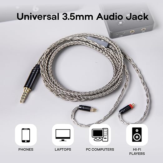 Linsoul Tripowin Zonie HiFi in-Ear Monitor Upgrade Cable, with Omni Mic, 16-Core Silver-Plated SPC Earphone Cable, Type-C/3.5mm Options, 1.25m SPC Tangle-Free Wire for Audiophiles(3.5MM,2PIN)