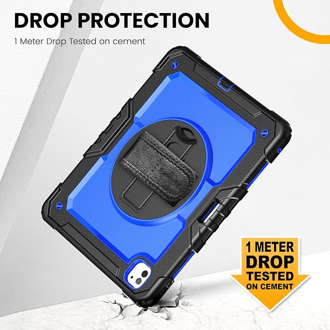 timecity Case for iPad Pro 13 Inch M5 2025/ M4 2024, 360° Rotating Stand, Pencil Holder & Wireless Charging, Shockproof with Screen Protector & Shoulder Strap - for Designers & Professionals,Dark Blue