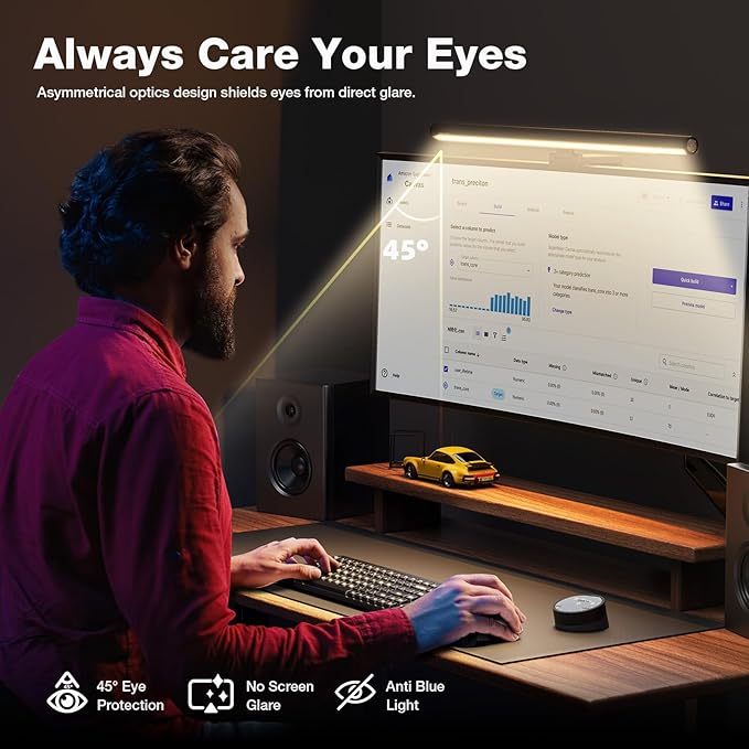 Douxlife Monitor Light Bar with Visual Wireless Remote & Touch Dual Control, Eye-Care Computer Monitor Lamp with Asymmetrical Optical Design, Stepless Dimming Screenbar for Home Office Gaming, Black