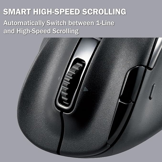 ELECOM EX-G PRO Ergonomic Mouse, Multi-Device Bluetooth or Wireless USB, Silent Click 8 Button, 1000/2000 DPI, Rechargeable, High-Speed Scroll Tilt, for Windows, macOS, Laptop, PC, Tablet (Medium)