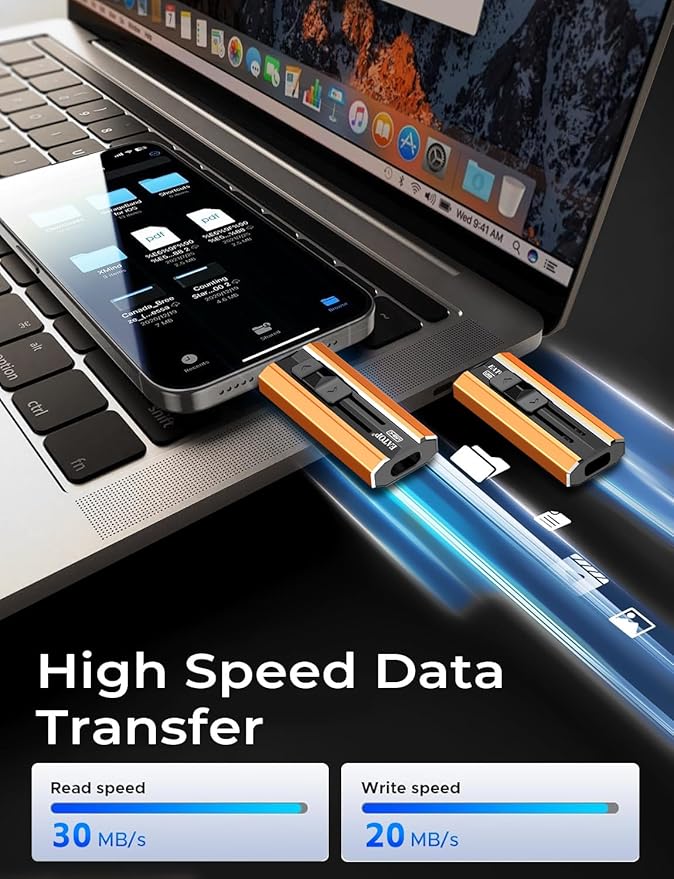 EATOP 256GB Dual Interface Flash Drive, No App Required, Portable USB Storage Memory Stick for iPhone, iPad, Android, PC & Mac – Easily Stores Photos, Videos & Files (Orange)