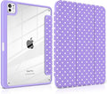 Case for iPad Pro 11 Inch (M5 2025 M4 2024) – [Built-in Pencil Holder], Shockproof & Stylish, Clear Hard Back + Soft TPU Edge, Magnetic Trifold Stand, Auto Wake/Sleep, Purple White dot