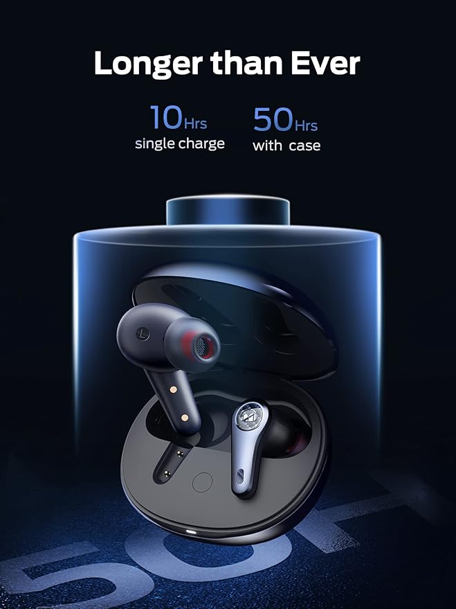 Monster Clarity 8.0 Hybrid Active Noise Cancelling Wireless Earbuds, 42dB in-Ear ANC Earphones Deep Bass with 6 Mics, Bluetooth 5.2, 50H Play Time with Wireless Charging Case，Blue