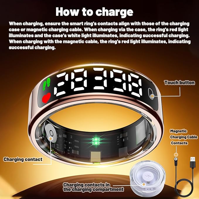 Smart Health Ring for Women Men, Smart Ring Fitness Tracker for iOS Android, Heart Rate, Blood Oxygen, Blood Pressure, Sleep Monitoring,5ATM Waterproof, No Subscription Fee (Black, 10#)