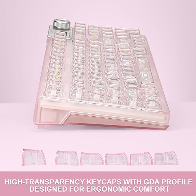 F98 Pro 95% Hot-Swappable Mechanical Keyboard – Transparent Keycaps, RGB Backlit Gaming Keyboard, Tri-Mode BT5.0/2.4G/USB-C, OLED Display, 4000mAh Battery, Pink