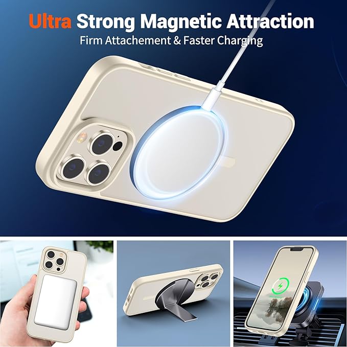 SUPFINE Magnetic for iPhone 13 Pro Max Case (Compatible with MagSafe) (Military Grade Drop Protection) Translucent Matte with Anti-Fingerprint Phone Case,Antique White