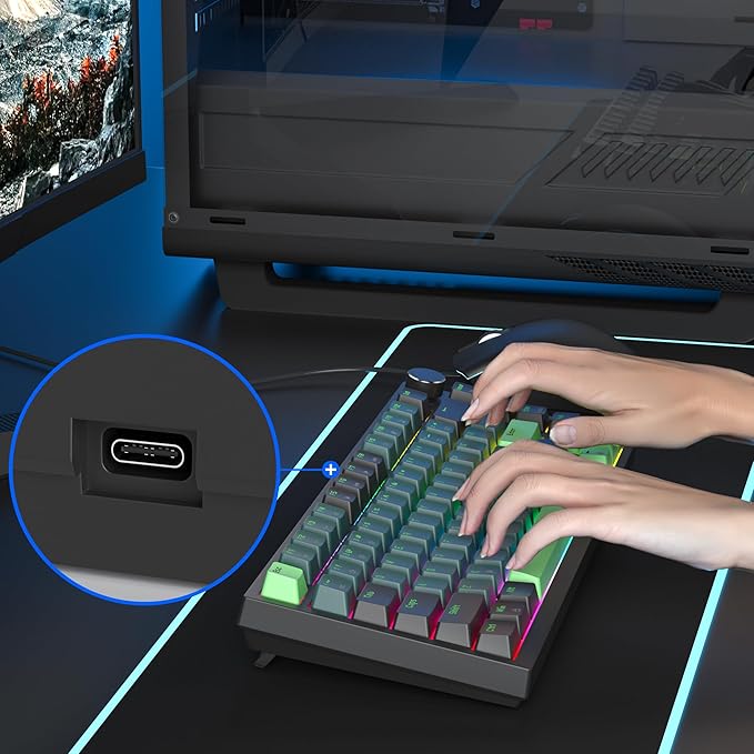 Owpkeenthy 75 Percent Gaming Keyboard Gasket Mounted with Knob, Wired 82 Key Mechanical Keyboard Hot Swappable Linear Red Switch RGB Backlit for PC Laptop (82 Wave)