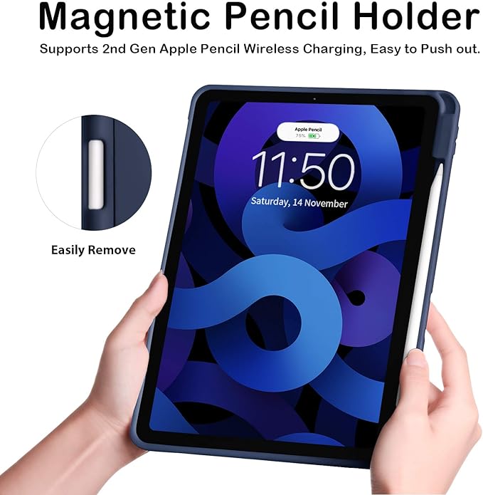 Cases for iPad Pro 12.9 Case 6th/5th/4th Generation (2022/2021/2020) with Pencil Holder [Apple Pencil Wireless Charging] Soft TPU Smart Tri-fold Stand Protective Cover(Dark Blue)