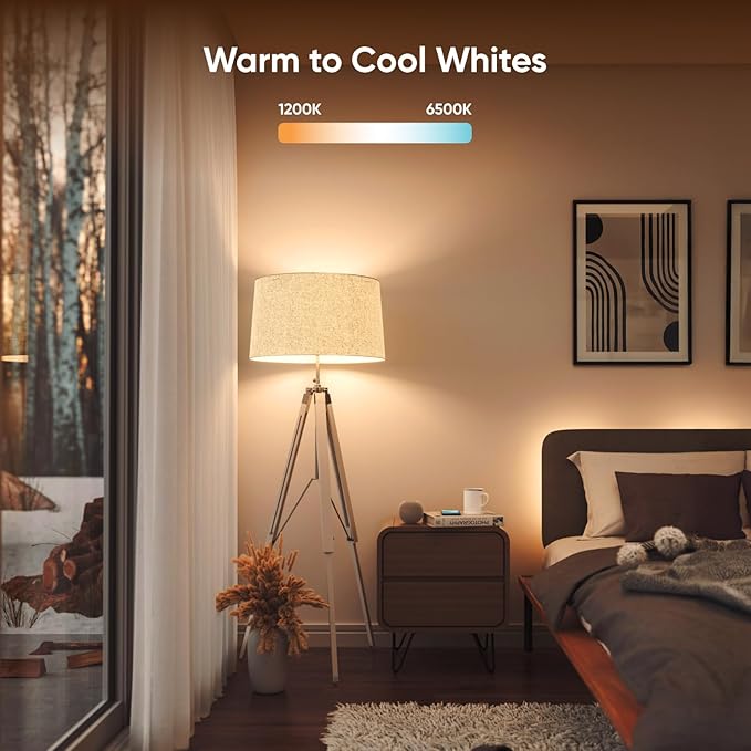 Nanoleaf Essentials Smart Light Bulbs, Matter Smart LED Bulbs Work with Alexa & Google Home, 1000lm 16M+ RGBTW Color Changing Light Bulb, Music Sync A19 E26 2.4GHz WiFi Bluetooth Light Bulb 60W, 2PK
