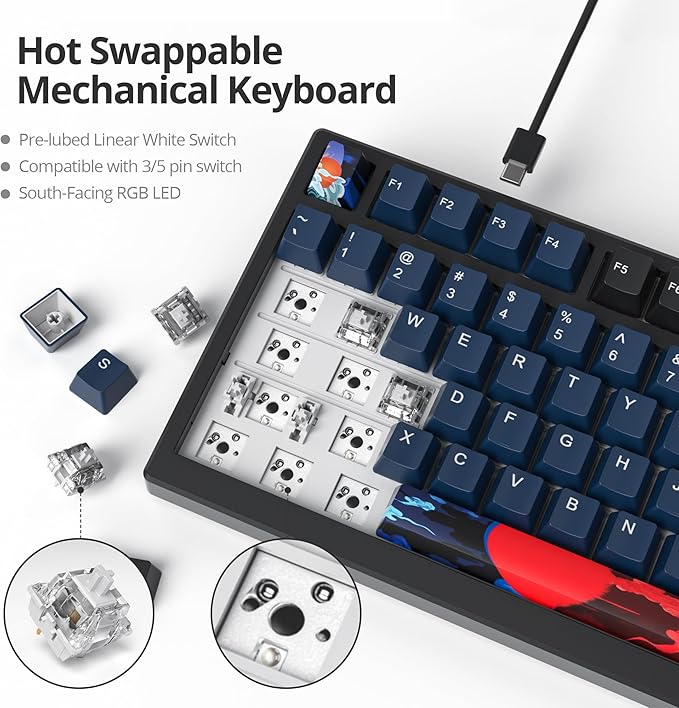 Owpkeenthy 96 Gaming Keyboard Gasket Mounted,100% Full Size Mechanical Keyboard Hot Swappable with Sound Absorbing Foam Pre-lubed Linear Switch South-Facing RGB Backlit for PC Laptop (Deep Sea)