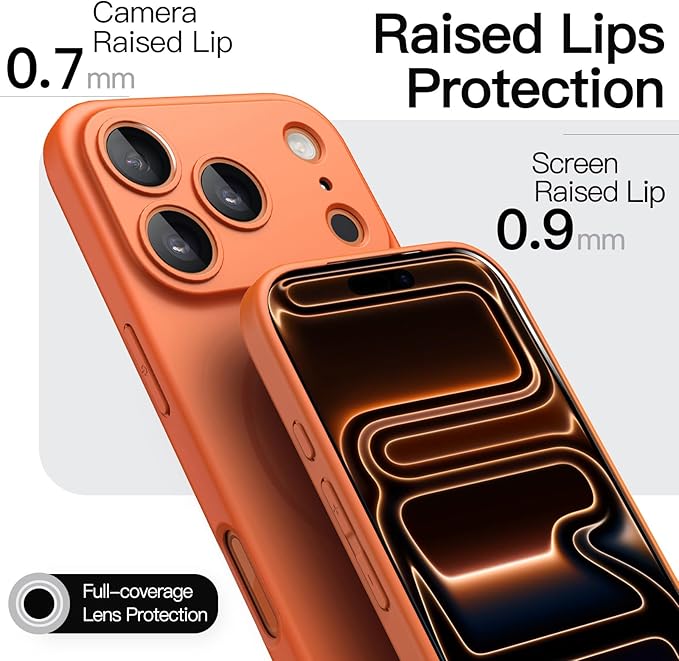 JETech Magnetic Slim Case for iPhone 17 Pro Max 6.9-Inch, Compatible with MagSafe, Ultra-Thin Lightweight Minimalist Phone Cover with Matte Finish and Full Camera Lens Protection (Orange)