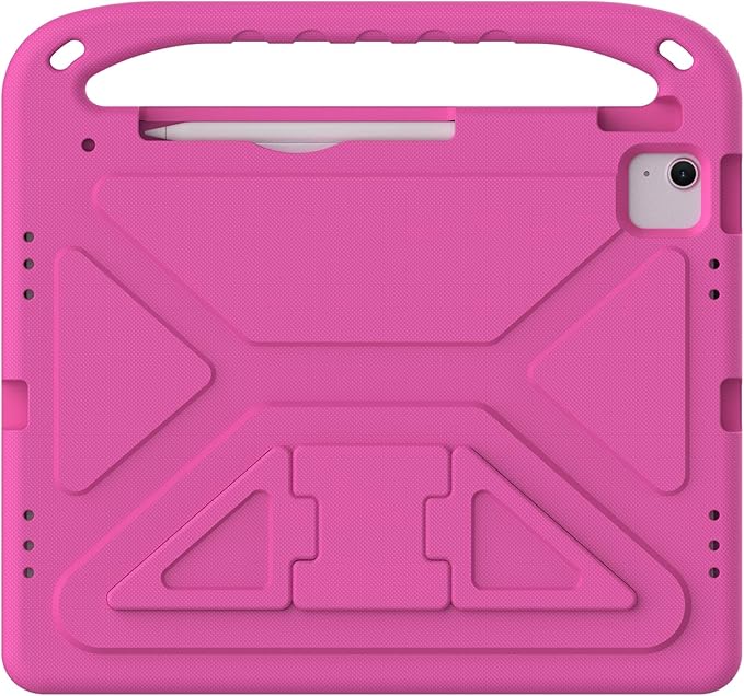 Kids Case for iPad Pro 12.9 inch Cover 6th/5th/4th/3rd Gen (2022/2021/2020/2018) with Kickstand/Handle/Stylus Pencil Holder Soft EVA Heavy Duty Shockproof Flip Stand Girl Boy Cover, Rose