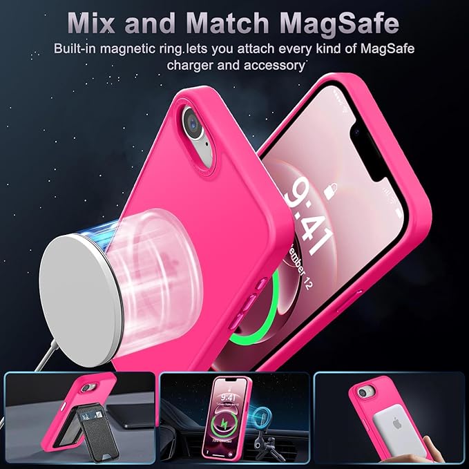 Newfuture Designed for iPhone 17e Case & iPhone 16e Case with Magnetic [13 FT Military Drop Protection] [Compatible with Magsafe] Slim Translucent Shockproof with Anti-Fingerprint Phone Case, Hot Pink
