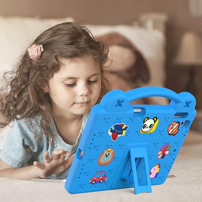 Dteck Kids Case for iPad 9.7 Inch 6th/5th Gen 2018/2017 & iPad Air 2/1 & iPad Pro 9.7,Cartoon Panda Shockproof Rugged Lightweight Pencil Holder Convertible Handles Stand Kids Friendly Case,Sky Blue