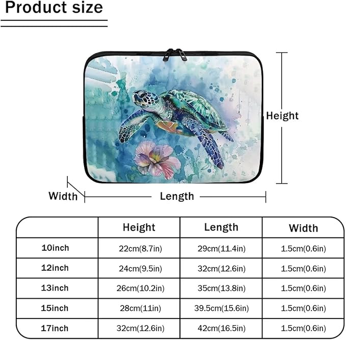 Flower Sea Turtle Laptop Protective Sleeve for Women Men Computer Sleeve 12 inch Tie Dye Laptop Case Bag Portable Computer Carrying Case Suitable GITS for Teens Tablet Bags Hippie