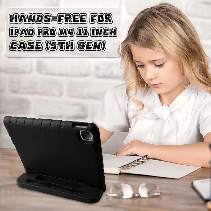 for 2024 iPad Pro 11 inch Case M4 with Pencil Holder/Anti-Slip Handle, Super Protection EVA Kids Proof New Cute Cover for iPad Pro 11-inch (M4) 5th Generation, Black