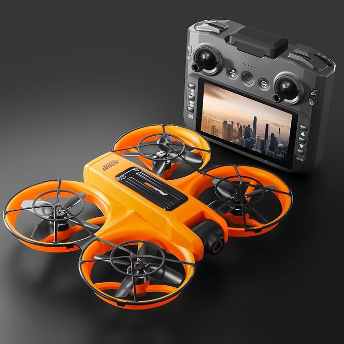 Drone With Large Screen Remote Control (4.92in) , Mini Airplane with Dual Cameras, 2 Batteries, 360° Flips, Full Propeller Guard Protection for Anti-Collision, Brushless Motor, Hovering, Quadcopter with Optical Flow Positioning, RC Helicopter for Adult...