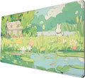 Cute Anime Bunny Forrest Green Mouse Pad Xl-31.5x15.7in-Desk Mousepad-Extended Aesthetic Keyboard Mouse Pad-for Desk Kid Girl with Stitched Edges Non-Slip Cozy Office Decor
