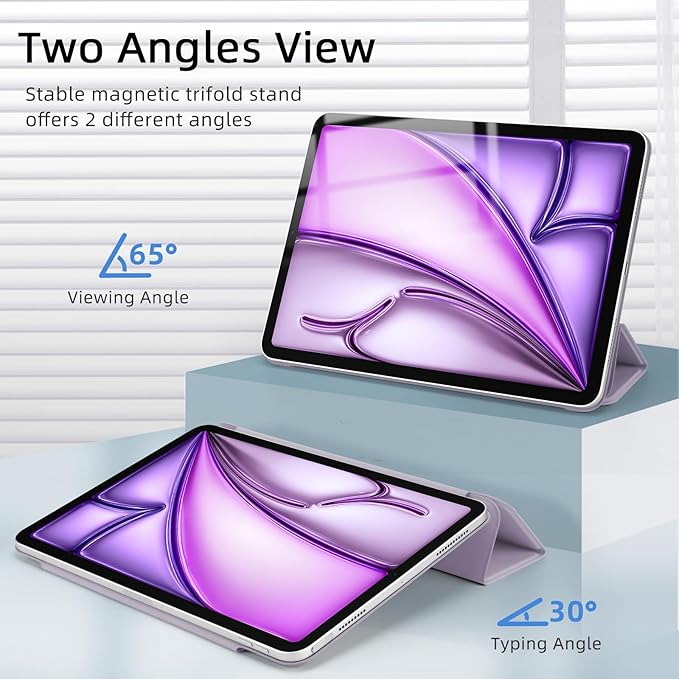 for iPad Air 13 inch M4/M3/M2 Case (2026/2025/2024,Model A3268/A3269/A3271), Auto Sleep/Wake and Magnetic Closure, Trifold Stand Case, PU Leather Cover, Support Apple Pencil Pro, Light Purple