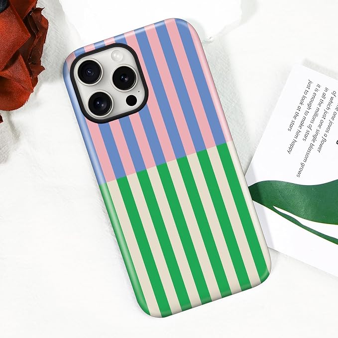 Magnetic for iPhone 16 Plus Case Cute Stripes Phone Case, Shockproof Slim TPU and Hard PC Protective Phone Cover Compatible with MagSafe Designed for Women Girls, Gray