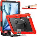 timecity for iPad Air 13 Inch Case M4 2026/ M3 2025/ M2 2024, 360° Rotating Stand, Pencil Holder & Wireless Charging, Shockproof with Screen Protector & Shoulder Strap - for Designers, Red