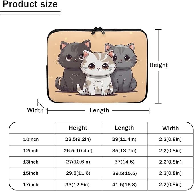 Cute Cat Laptop Sleeve for Women Teen Girls 12 inch Laptop Protector with Multiple Uses Lap Top Case Lightweight Computer Carrying Case Kawaii Tablet Bag for Daughters Brown