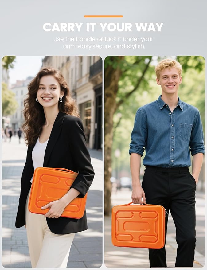DOMISO 15.6 inch Laptop Sleeve with Handle Shockproof Waterproof EVA Protective Case for 15.6" Yoga 720 IdeaPad 310 320 ThinkPad T570/Legion 5 Gen 6/HP Envy 15/15.6" Notebooks, Orange