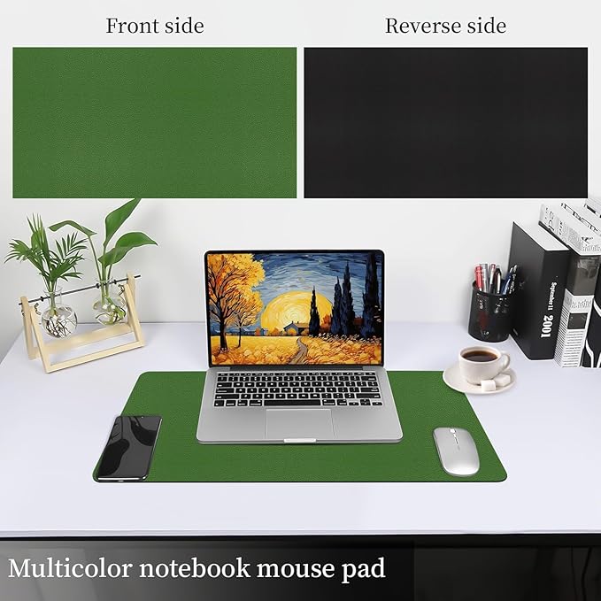 Bloss Green Leather Mouse Pad,Leather Desk Mat Protector,Dual-Side Use Mouse Mats,Office Desks Mats,Laptop Protector Desks Mat,Waterproof Keyboard Pads,Desk Writing Pad for Office/Home.23.6"x 13.8"