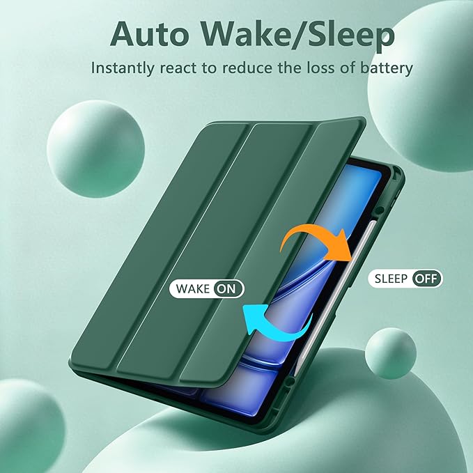 Wenlaty for iPad Air 13 Inch Case M4/M3/M2 (2026/2025/2024) with Pencil Holder, Slim Trifold Stand Protective Cover for iPad Air 13 Case with Clear Transparent Back, Auto Wake/Sleep -Pine Green