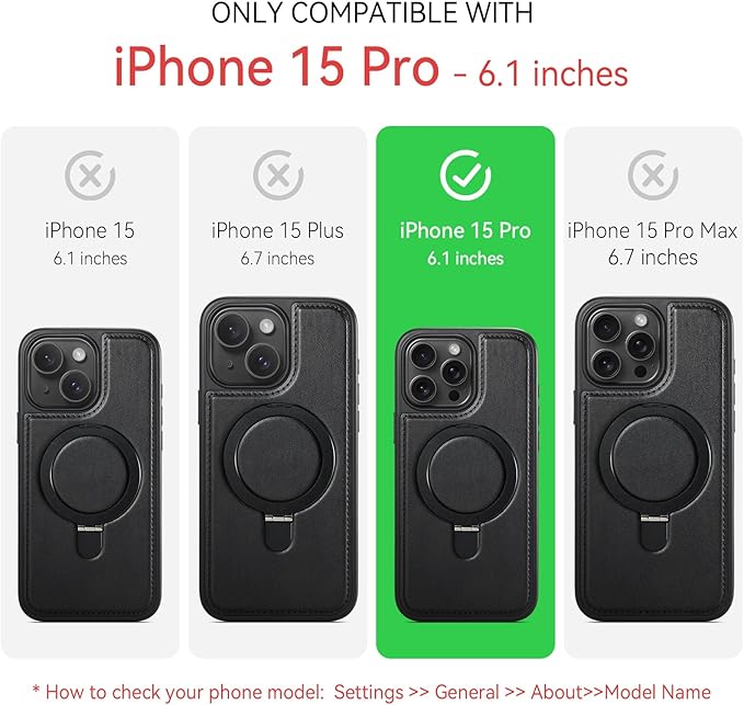 Compatible with iPhone 15 Pro Case with Stand, Compatible with MagSafe, Slim PU Leather & Durable TPU Protective Cover Drop-Proof with Tempered Glass Screen Protector 6.1", Black