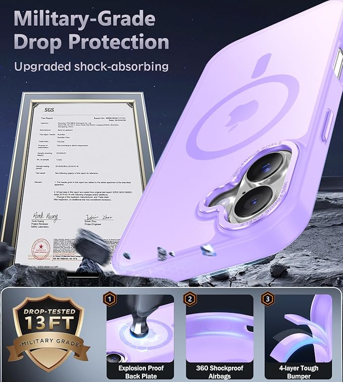 Newfuture Magnetic for iPhone 17 Case [Compatible with Magsafe] [Military Grade Drop Protection] Translucent Matte Anti-Scratch Shockproof Protective Phone Cover 6.3 Inch, Lilac Purple
