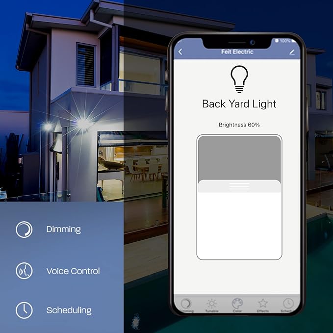 Feit Electric OM60/950CA/AG 60W Equivalent 2.4GHz WiFi Dimmable, No Hub Required, Alexa Google Assistant A19 Smart LED Light Bulb, 4.4" H x 2.3" D, 5000K Daylight