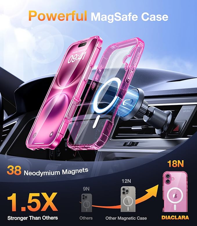 Diaclara Designed for iPhone 16 Plus Case, Full Body Rugged Case with Built-in Touch Sensitive Anti-Scratch Screen Protector, Upgraded [Full Camera Protection] for iPhone 16 Plus 6.7",Clear Pink
