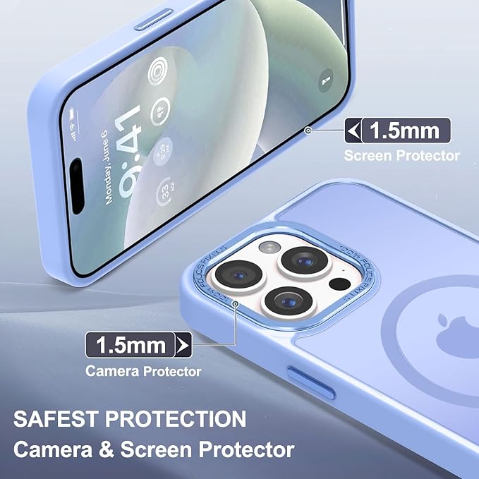 Newfuture Magnetic for iPhone 15 Pro Case [Compatible with Magsafe] [Military Grade Drop Protection] Translucent Matte Anti-Fingerprint Shockproof Phone Case for iPhone 15 Pro 6.1 inch, Blue