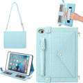 Handbag Case for iPad mini 5th 4th 3rd 2nd 1st Generation (Prior to 2019), Techcircle Elegant Crossbody Folio Stand Wallet Case with Pencil Holder, Card Slots, Hand Strap, Shoulder Strap, Baby Blue
