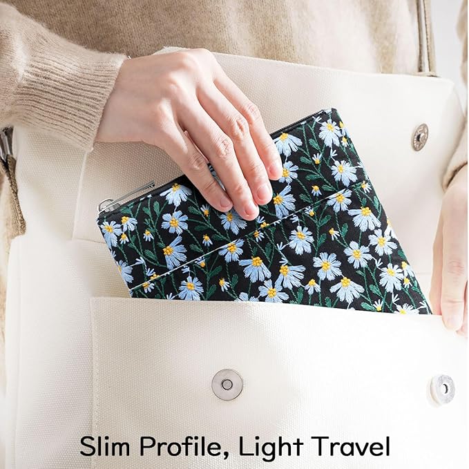 Dadanism 9-11 Inch Embroidered Daisy Padded Carrying Case Protective Tablet Sleeve for iPad A16 11th Gen 11"/10th Gen 10.9", iPad Air 11"/Pro 11"/Air 5th 4th 10.9", Galaxy Tab A11+ Plus 11", Black