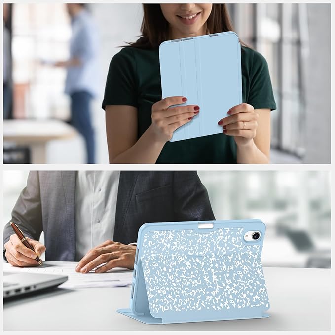 Supveco Case for iPad mini (A17 Pro) 2024 /iPad mini 6th Generation 2021 with Pencil Holder-[Auto Wake/Sleep],Slim Protective Case with Soft TPU Back Cover for iPad mini 8.3 Inch 2024/2021-Ice Blue