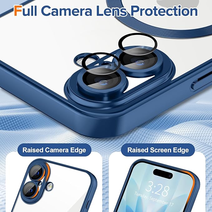 Hython Magnetic Clear for iPhone 17 Case with Camera Lens Protector [Compatible with MagSafe] Luxury Plating Edge Slim Soft TPU Cover Protective Phone Case for iPhone 17 6.3", Matte Deep Blue