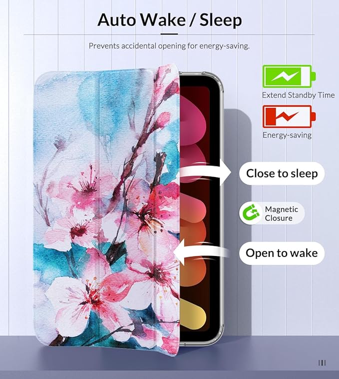 MoKo Case Fit New iPad mini 7 (A17 Pro) 2024, iPad mini 6th Generation Case 2021 (8.3-inch), iPad mini 6 Case, Soft TPU Translucent Frosted Back Cover Case for iPad mini 7th, Peach Blossom