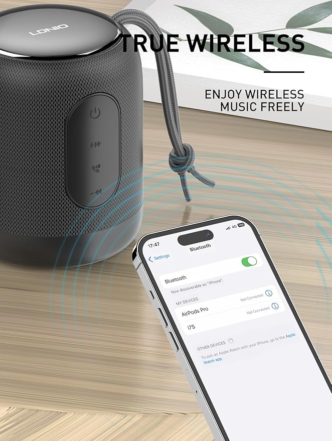 MANTO Bluetooth Speaker IPX5 Waterproof Portable Shower Speaker, 12H Battery, Micro SD Playback (Up to 32GB, Card Not Included), Compact Design for Travel, Camping, Hiking, and Home (Black)