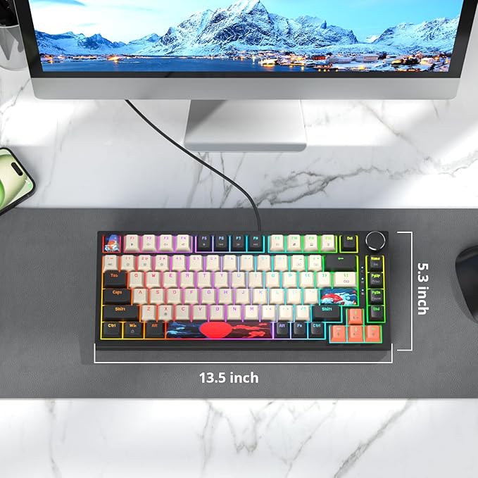 Fogruaden Wired 75 Percent Gaming Keyboard, RGB Backlit 75% Percent Mechanical Keyboard, Gasket Mount TKL Mechanical Keyboard, Hot Swappable Red Switch, NKRO Compact Gaming Keyboard with Volume Knob