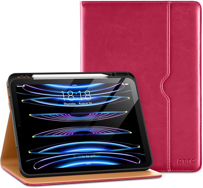 DTTO for iPad Pro 12.9 6th / 5th / 4th / 3rd Generation Case 2022/2021/2020/2018, Leather Folio Stand Cover with Built-in Apple Pencil Holder -Auto Wake/Sleep and Multi Viewing Angles, Peach