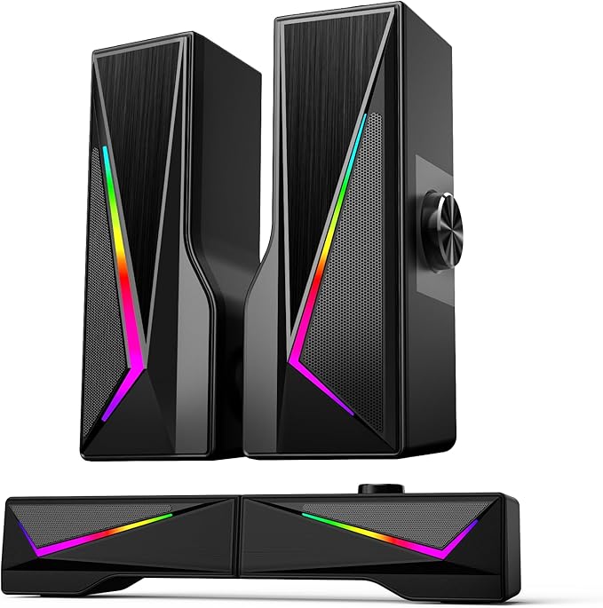 Computer Speakers for Desktop, Bluetooth & USB Input, USB Powered Gaming Stereo Speakers for PC Laptop Monitor, 6 Colorful RGB Modes, Detachable 2-in-1 Design (Package Only 2 Speaker)